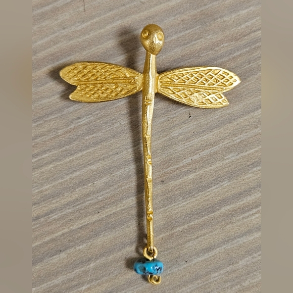 Large Antiqued Gold Dragonfly Stamping With Top Hang Ring - 1 Piece - View #2